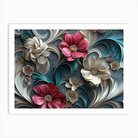 A Beautiful 3d Luxury Floral Seamless Pattern Background, Colorful 3d Abstraction 3d Wrap 1 Art Print