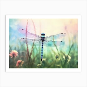Dragonfly In Meadow Flowers Vintage 1 Art Print