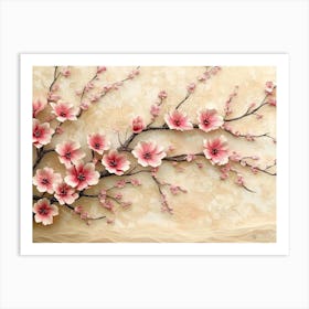 3d Picture of a Tree with Pink Flowers Background Art Print