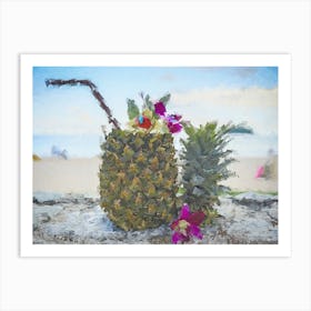 Pineapple Juice Cocktail On The Beach Oil Painting Landscape Art Print