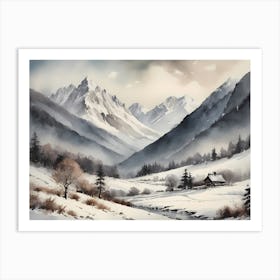 Vintage Muted Winter Mountain Landscape (27) 1 Art Print