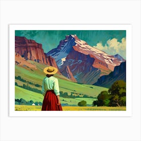 Woman Looking At Mountains 1 Art Print