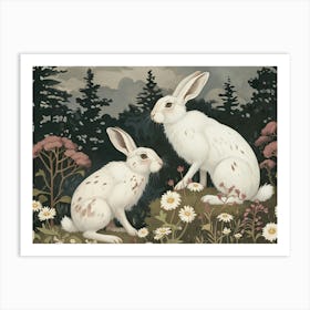 Floral Animal Illustration Arctic Hare 2 Art Print