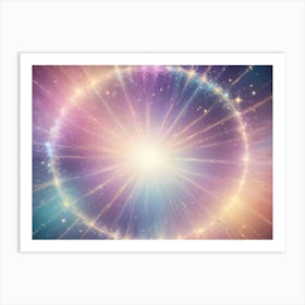 A Cosmic Scene Featuring A Bright, White Light Surrounded By A Golden Ring Of Sparkles And A Backdrop Of Swirling Pink, Blue, And Yellow Hues Art Print