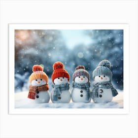 Snowman in Christmas snowfall  Art Print