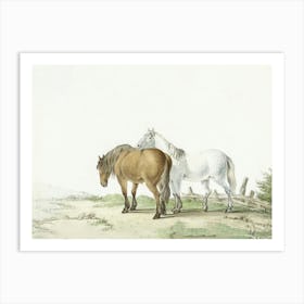 A Brown And White Horse On A Road Next To A Fence, Jean Bernard Art Print