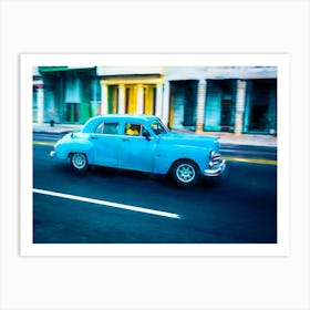Blue Car Driving Havana Art Print