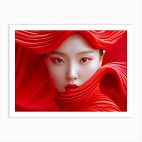 Asian Woman In Red Dress Art Print