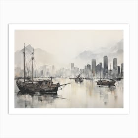 Vintage Ships In Harbor Art Print