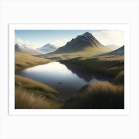 Tundra Landscape Spreading Across The Highlands With Low Grass Art Print