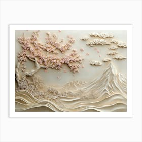 Beautiful Sakura Tree and Mountain 3d 7 Art Print