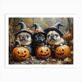 Halloween Pugs In Oil 1 Art Print