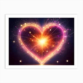 A Colorful Glowing Heart On A Dark Background Horizontal Composition 92 Art Print