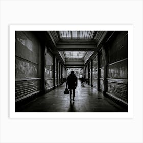 Woman Walks Down A Hallway Art Print