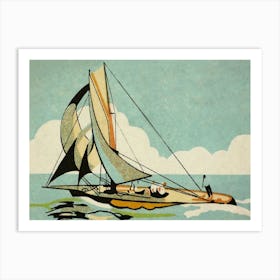 Sailboat, Japanese Matchbox Label Art, Vintage Sailboat Art Print