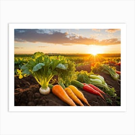 A Variety Of Fresh Vibrant Vegetables Sprouting From Rustic Soil Bathed In The Golden Hour Sunligh (1) 2 Art Print