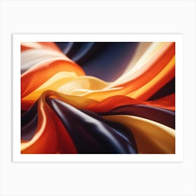 Abstract Image Of A Smooth, Flowing, Orange, Yellow, And Blue Fabric, Resembling A Swirling Vortex Or A Dynamic Energy Field Art Print