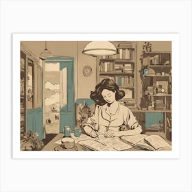 Woman Reading A Book VECTOR ART Art Print