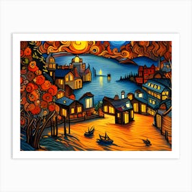 Sunset At The Harbor Art Print