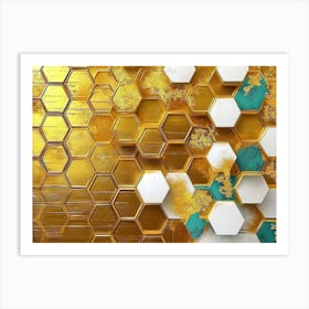 A Golden Grain Field Artwork in Oil on Canvas Style, Featuring Golden Hexagons 1 Art Print