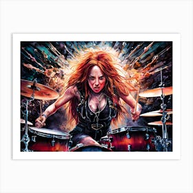 Female Rock Drummer Painting #2 Art Print