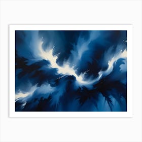 Abstract Image Of Swirling, Flowing Paint In Shades Of Blue And White, Creating A Dynamic And Energetic Design Art Print