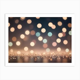 A Blurred Background Of Colorful Lights With A Golden Glitter Surface In The Foreground Art Print