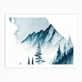 Mountain And Forest In Minimalist Watercolor Horizontal Composition 218 Art Print