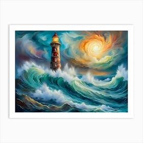 Lighthouse In The Sea - Ai Art Print