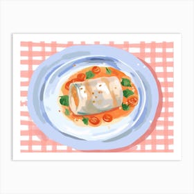 A Plate Of Canelloni, Top View Food Illustration, Landscape 1 Art Print