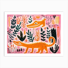 Crocodile 3 Folk Style Animal Illustration Art Print