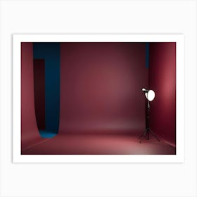 A Photography Studio Setup Featuring A Red Backdrop, A Blue Backdrop, And A Single Studio Light Art Print