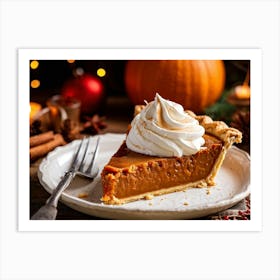 Close Up Of A Homemade Pumpkin Pie Slice Topped With Whipped Cream Warm And Cozy Autumnal Atmospher Art Print