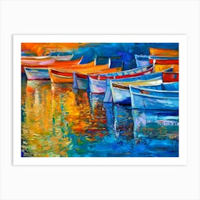 Boats In The Harbor Painting 3 Art Print