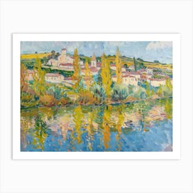 Lakeside Village Rhapsody Painting Inspired By Paul Cezanne Art Print