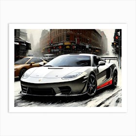 Sports Car Driving Down The Street Art Print