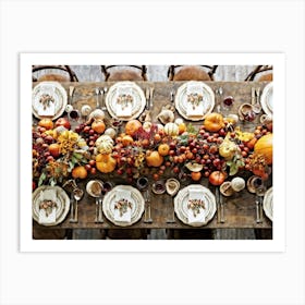 A Traditional Rustic Autumn Harvest Table Set For A Festive Gathering Sun Bleached Wooden Table Hig (3) 1 Art Print