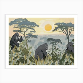 Gorillas Tropical Jungle Illustration 4 Art Print