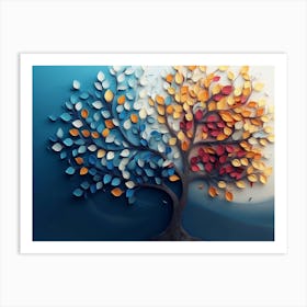 Colorful Tree with Leaves on Hanging Branches Painting 1 Art Print