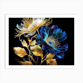 Blue And Gold Flowers Art Print