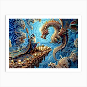 Wizard Playing Chess with a Dragon Art Print