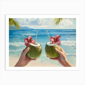 Two Coconuts On The Beach Affiche