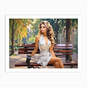 Girl Sitting On A Bench Art Print