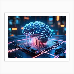 An Intricate Digital Brain Interface Intertwined With A Vast Ai Network Studying The Neural Connec Art Print