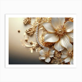 Gold And White Flowers Art Print