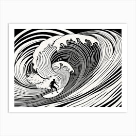 Linocut Black And White Surfer On A Wave art, surfing art, Art Print