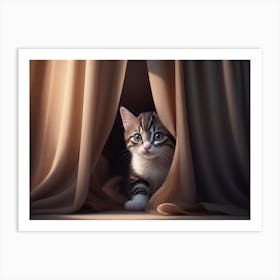 Peek A Boo Kitten Behind The Curtain Art Print