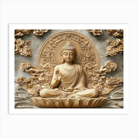 3d Hindu Ancient Religious Buddha Art Background Golden Art Print