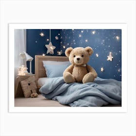 Teddy Bear In A Bedroom Art Print