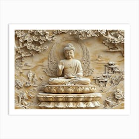 3d Hindu Ancient Religious Buddha Art Background Golden Artwork 1 Art Print